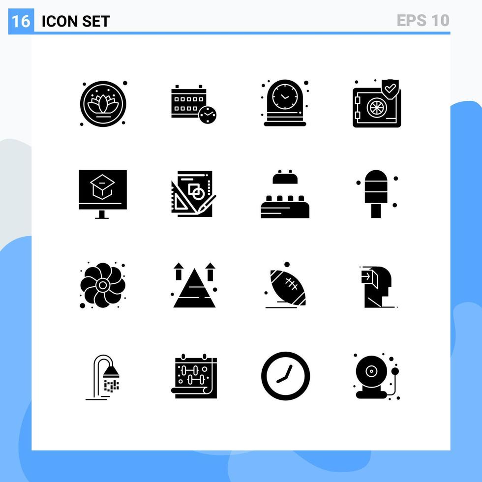 conjunto de 16 iconos modernos de la interfaz de usuario signos de símbolos para el aprendizaje de la seguridad de la tabla de educación proteger elementos de diseño de vectores editables