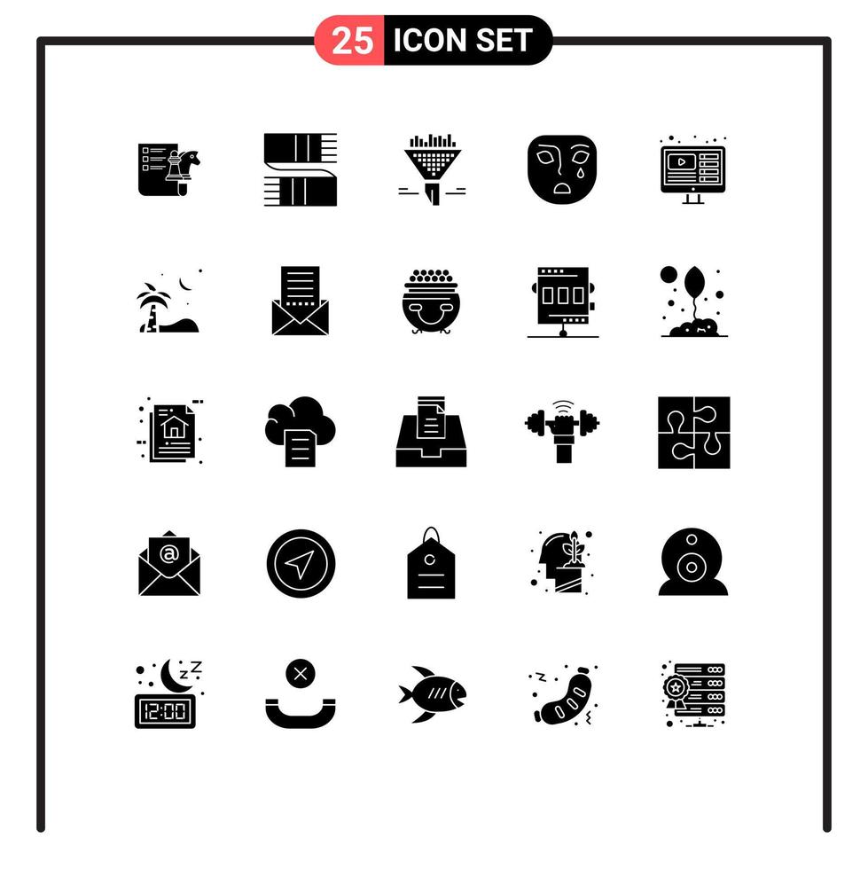 Pictogram Set of 25 Simple Solid Glyphs of web sad filter mask emotion Editable Vector Design Elements