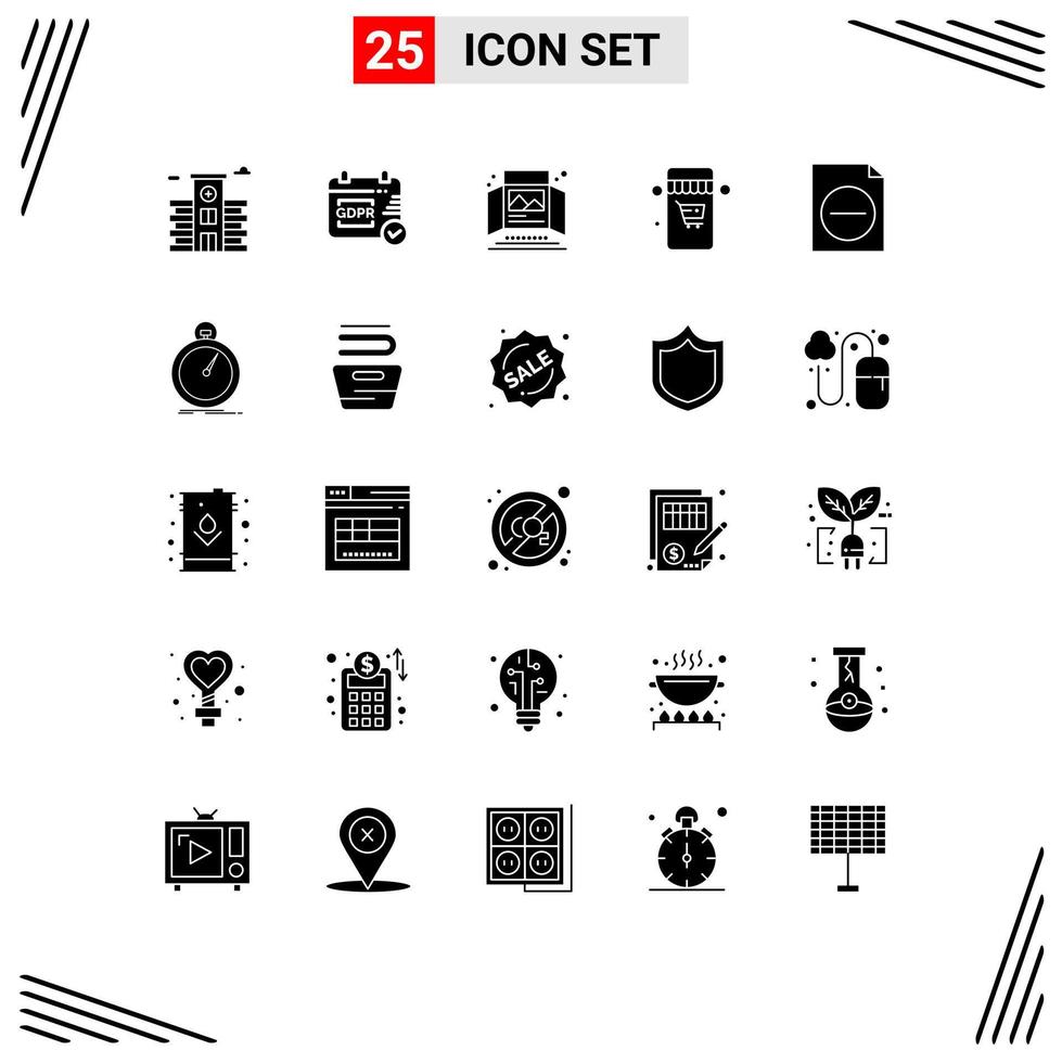 Universal Icon Symbols Group of 25 Modern Solid Glyphs of done document print delete shopping Editable Vector Design Elements