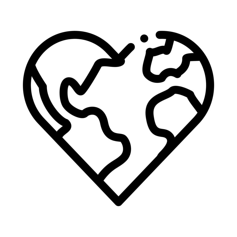 earth in heart shape icon vector outline illustration