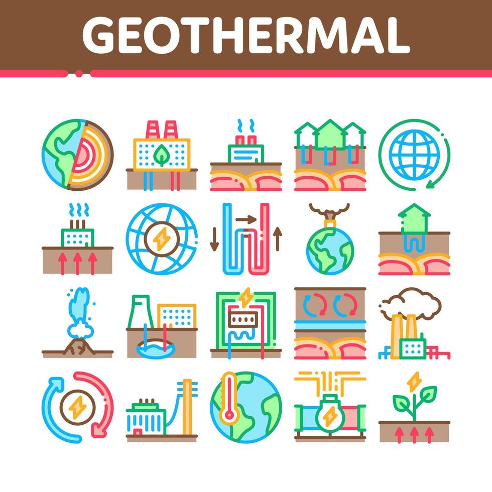 conjunto de iconos de colección de energía geotérmica ilustraciones vectoriales vector