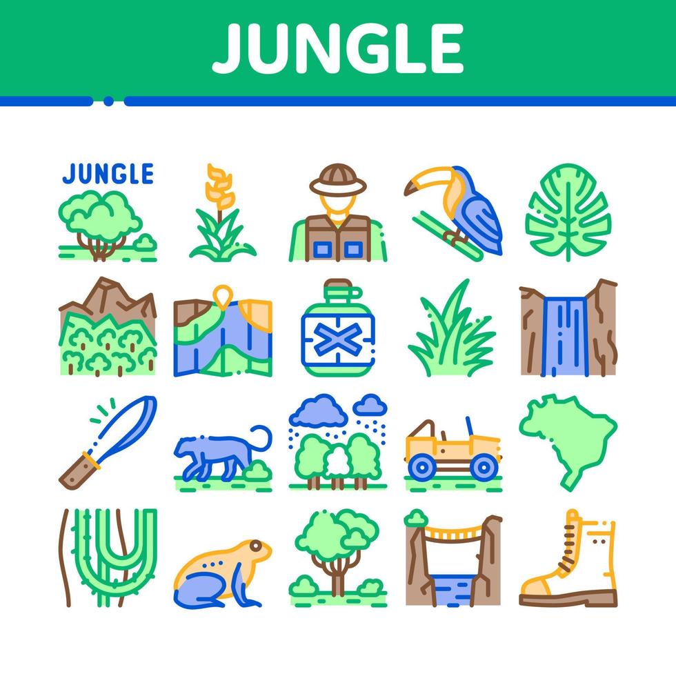 conjunto de iconos de colección de bosque tropical de la selva vector