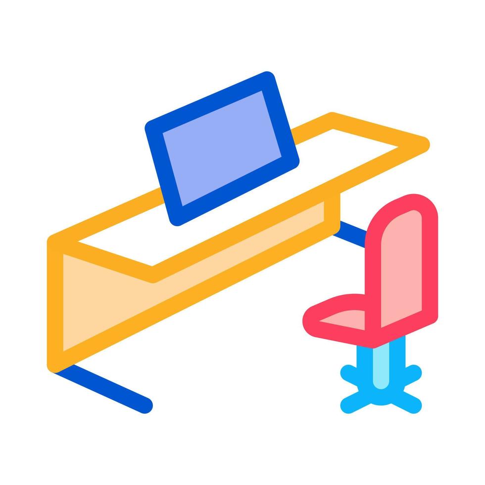 office table chair and computer icon vector outline illustration