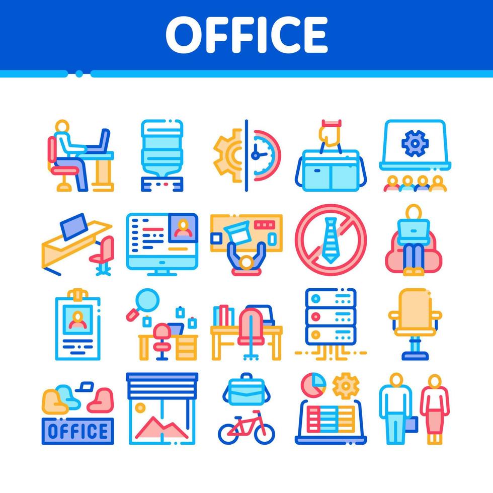 conjunto de iconos de colección de oficina y lugar de trabajo vector