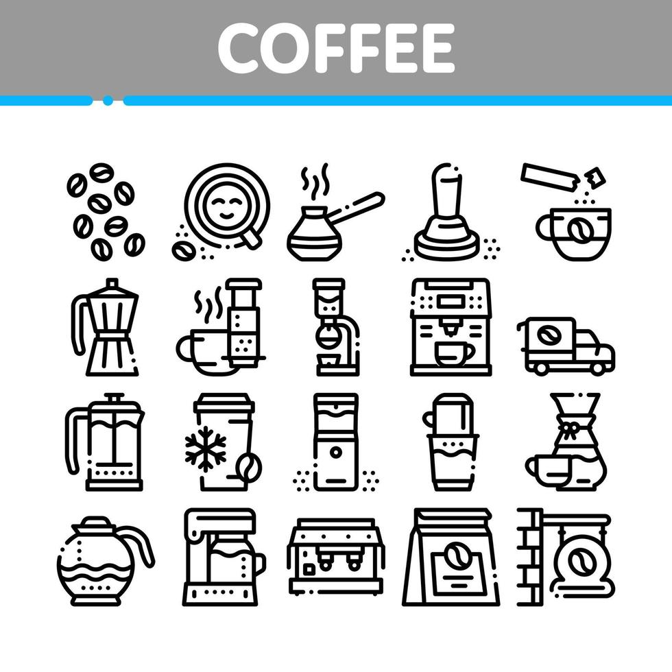 Coffee Energy Drink Collection Icons Set Vector