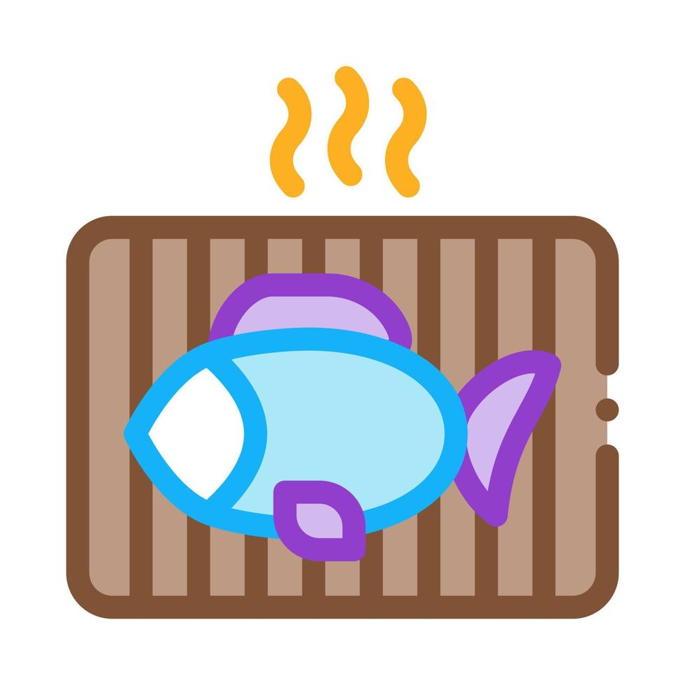 ilustración de contorno de vector de icono de pescado de barbacoa de cocina