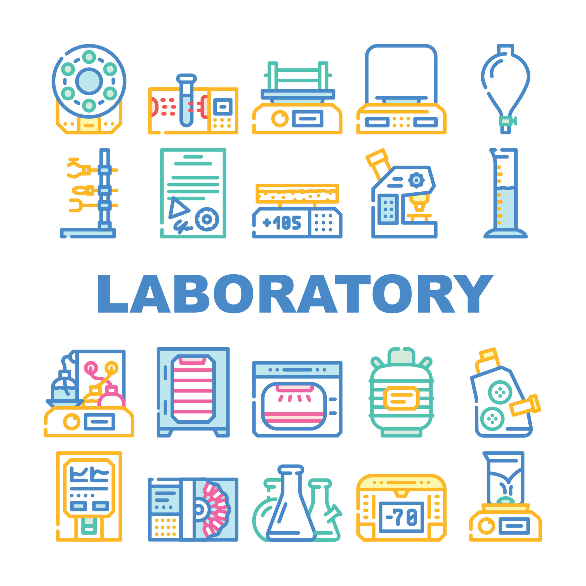 Laboratory Equipment For Analysis Icons Set Vector 17323104 Vector Art ...