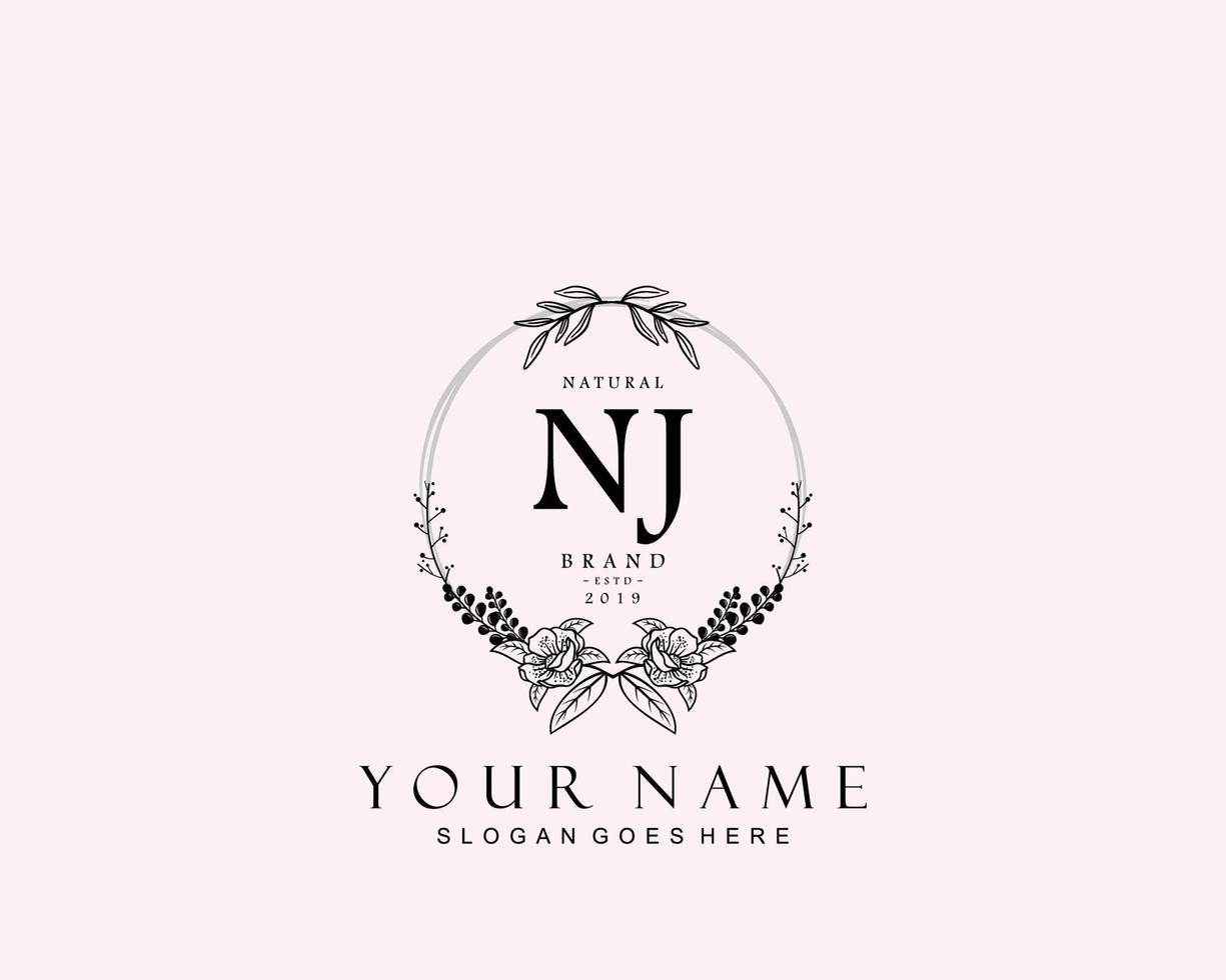 Initial NJ beauty monogram and elegant logo design, handwriting logo of initial signature, wedding, fashion, floral and botanical with creative template. vector
