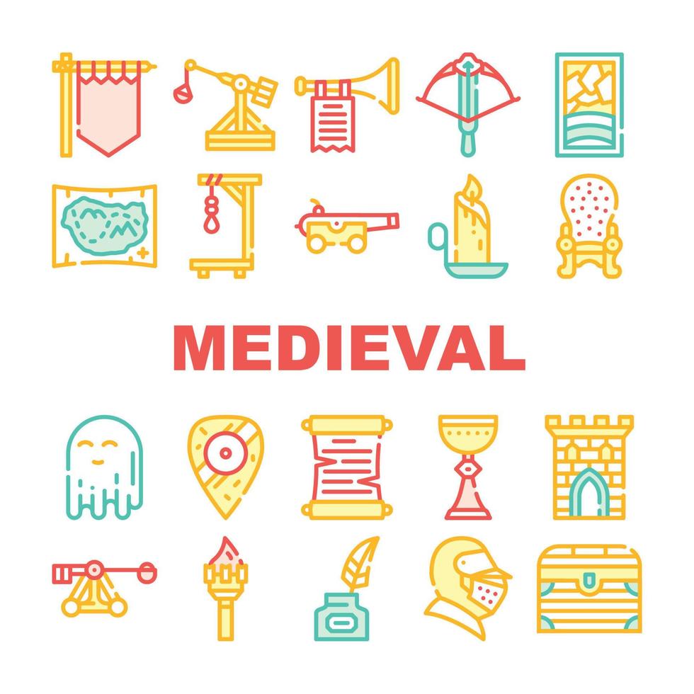 conjunto de iconos de colección medieval de la edad media vector