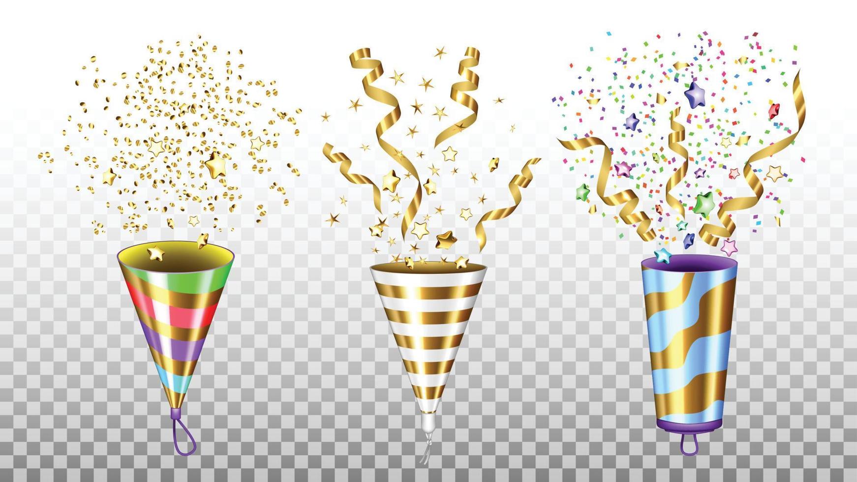 Party Popper Exploding Accessories Set Vector Illustration