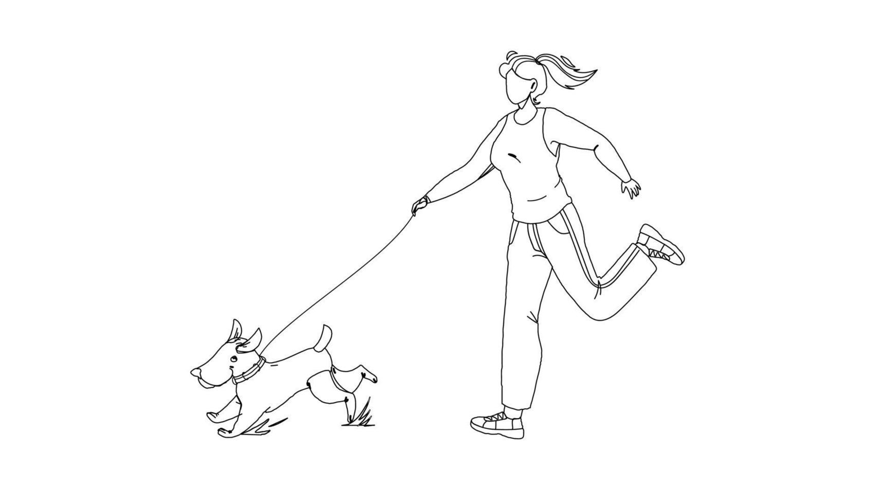 Pet Walking And Running In Park With Girl Vector