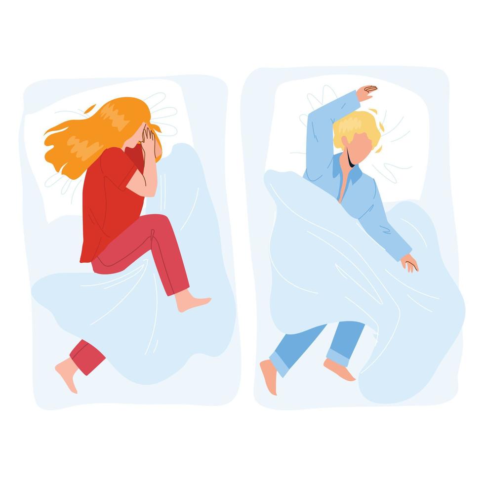 niño dormido niño y niña en vector de cama acogedora