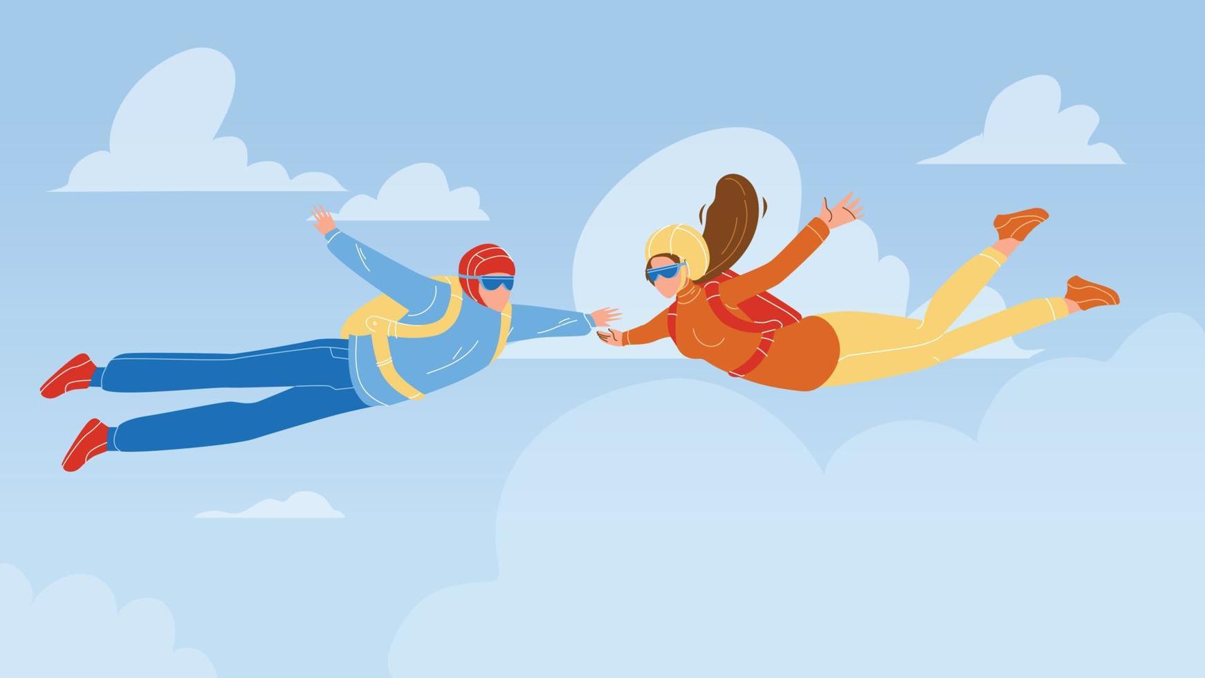 paracaidistas hombre y mujer skydive en vector de aire