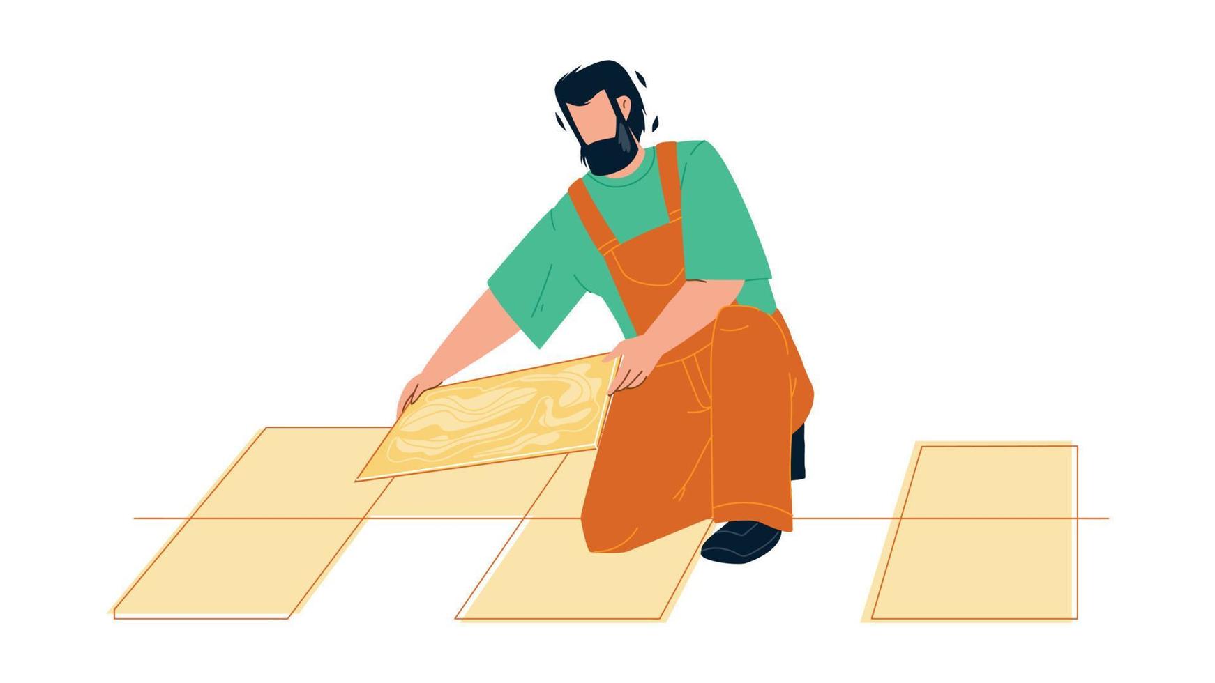 Tiler Man Installing Ceramic Floor Tiles Vector