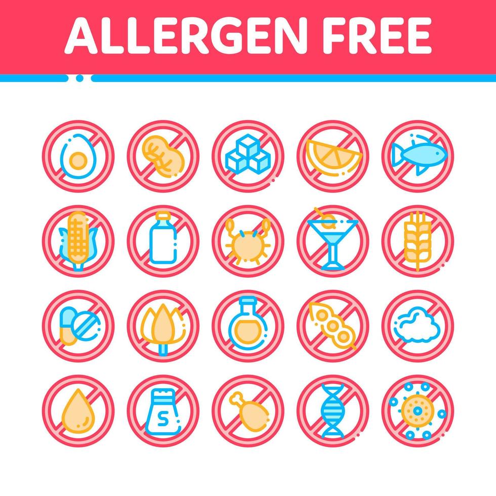 Allergen Free Products Vector Thin Line Icons Set