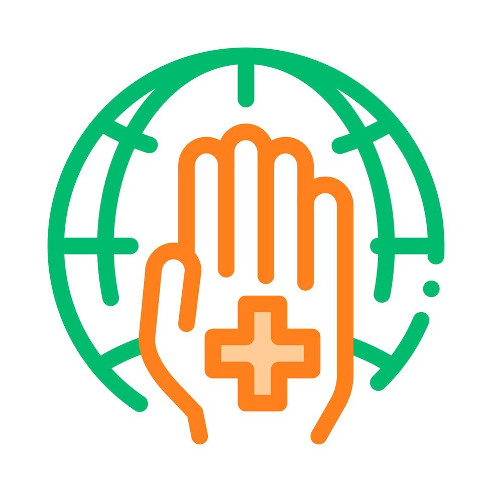 Cross On Hand Palm Planet Vector Thin Line Icon