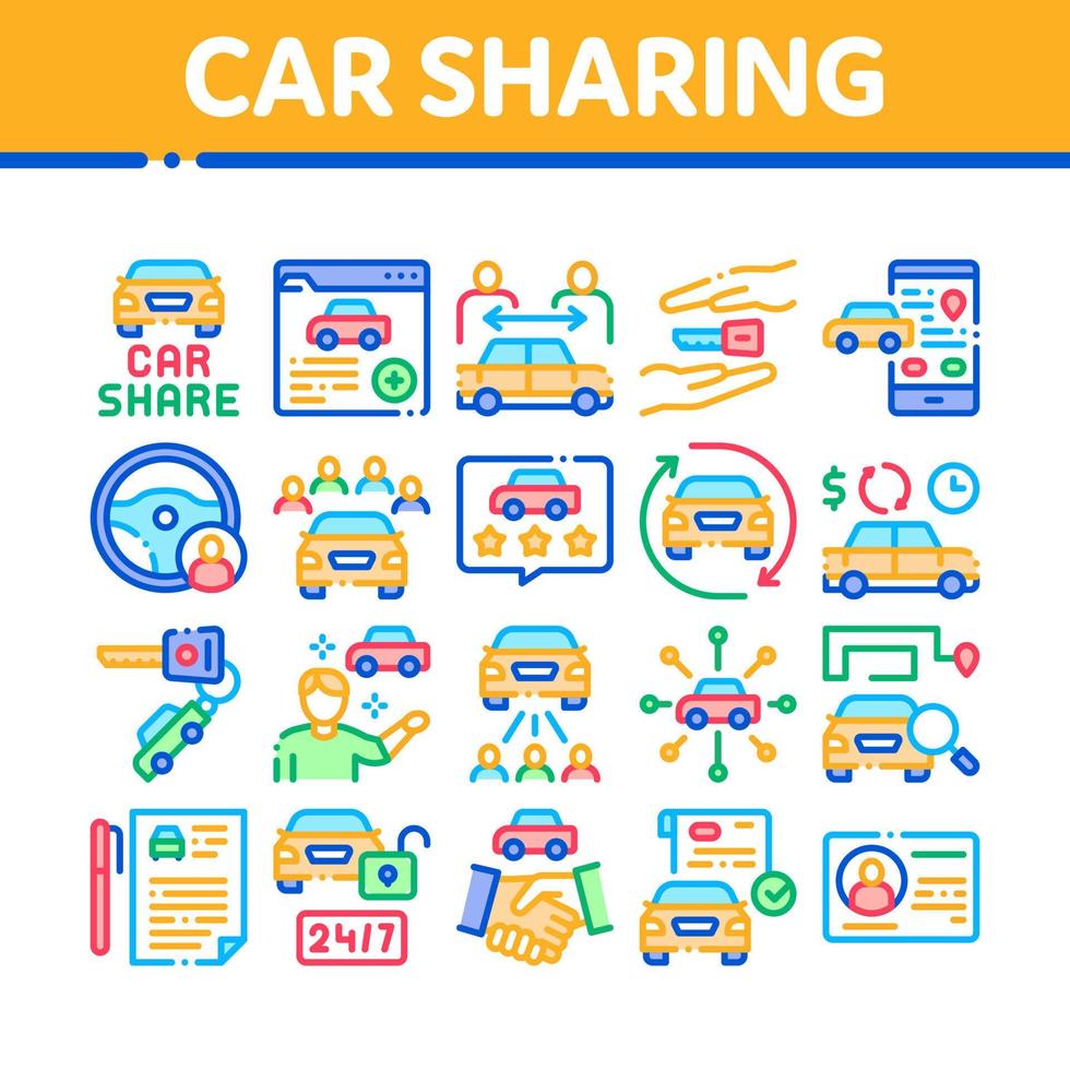 conjunto de iconos de colección de negocios de uso compartido de automóviles vector