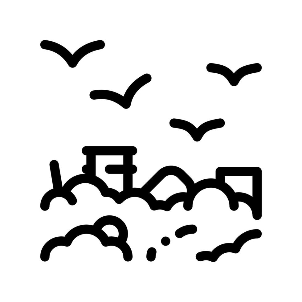 Building Smog And Birds Vector Thin Line Icon