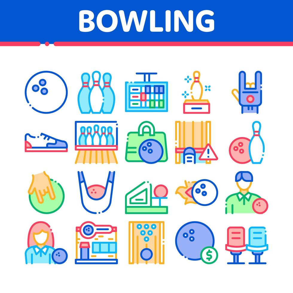 Bowling Game Tools Collection Icons Set Vector