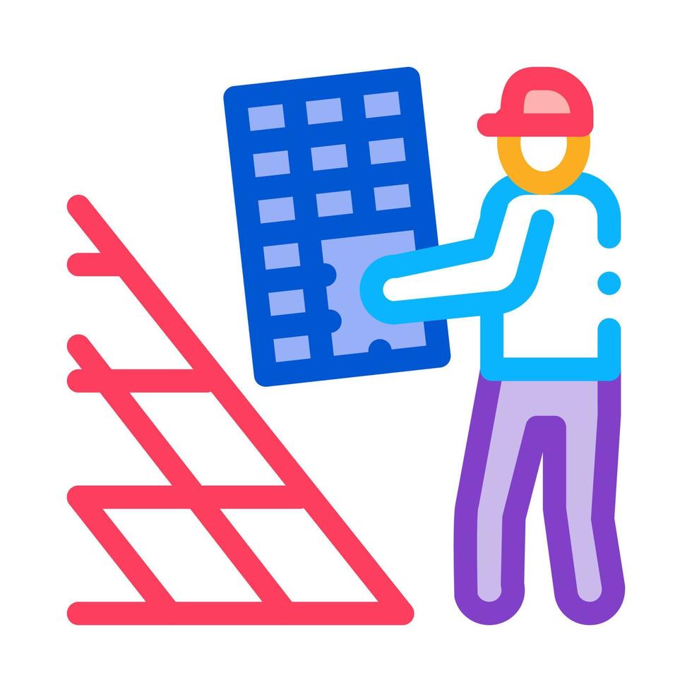 installer working solar battery icon vector outline illustration