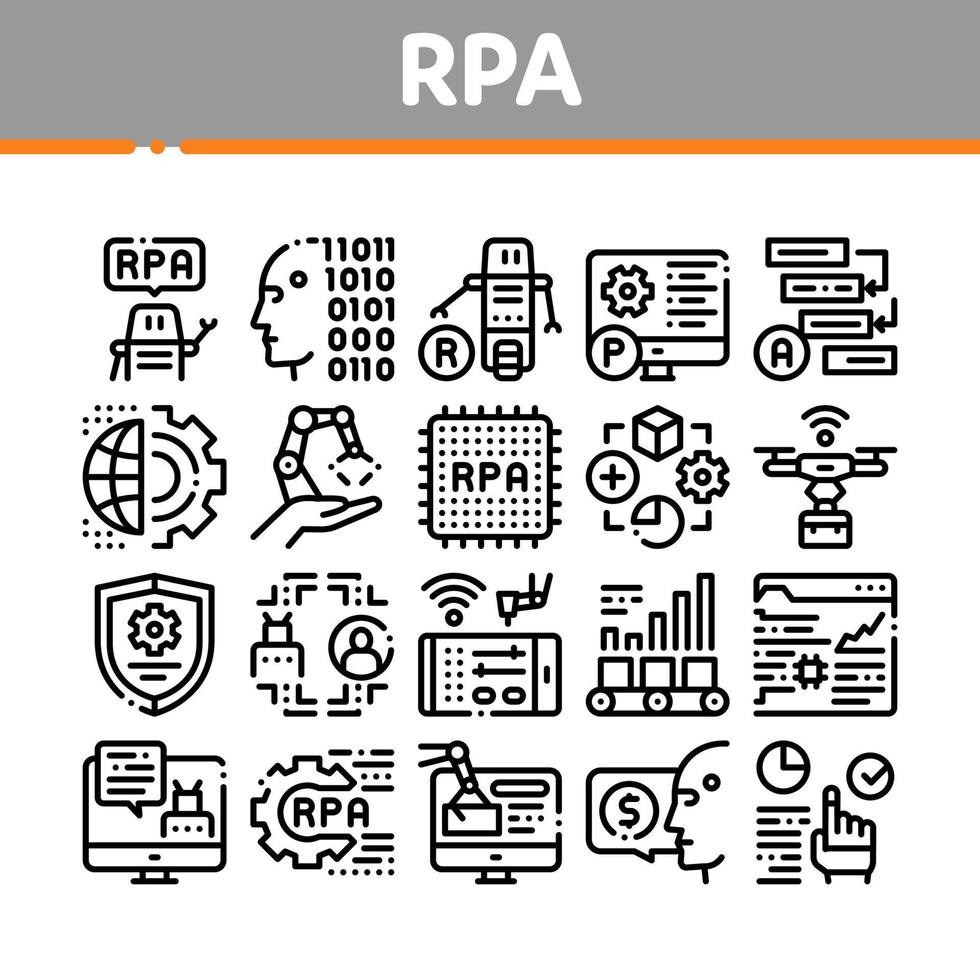 vector de conjunto de iconos de automatización de procesos robóticos rpa
