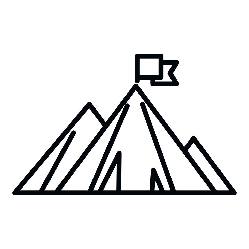Peak flag on mountain icon outline vector. Top career vector