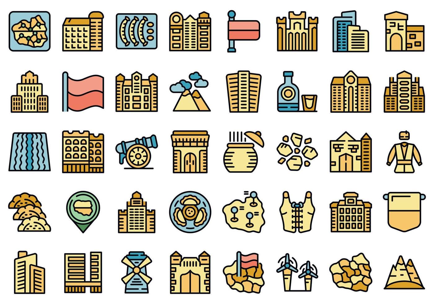 Poland icons set vector color outline