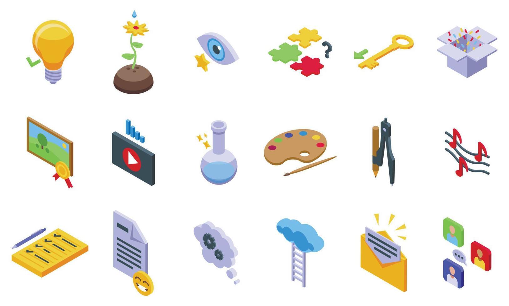 Creative thinking icons set isometric vector. Logical head vector