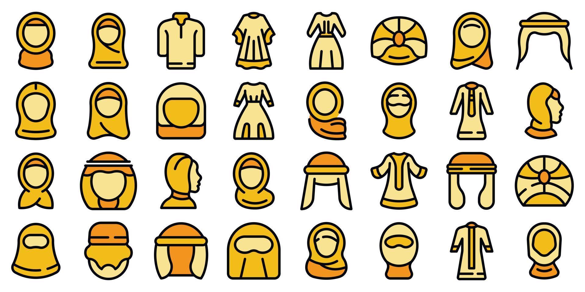 conjunto de iconos de moda musulmana contorno de color vectorial vector