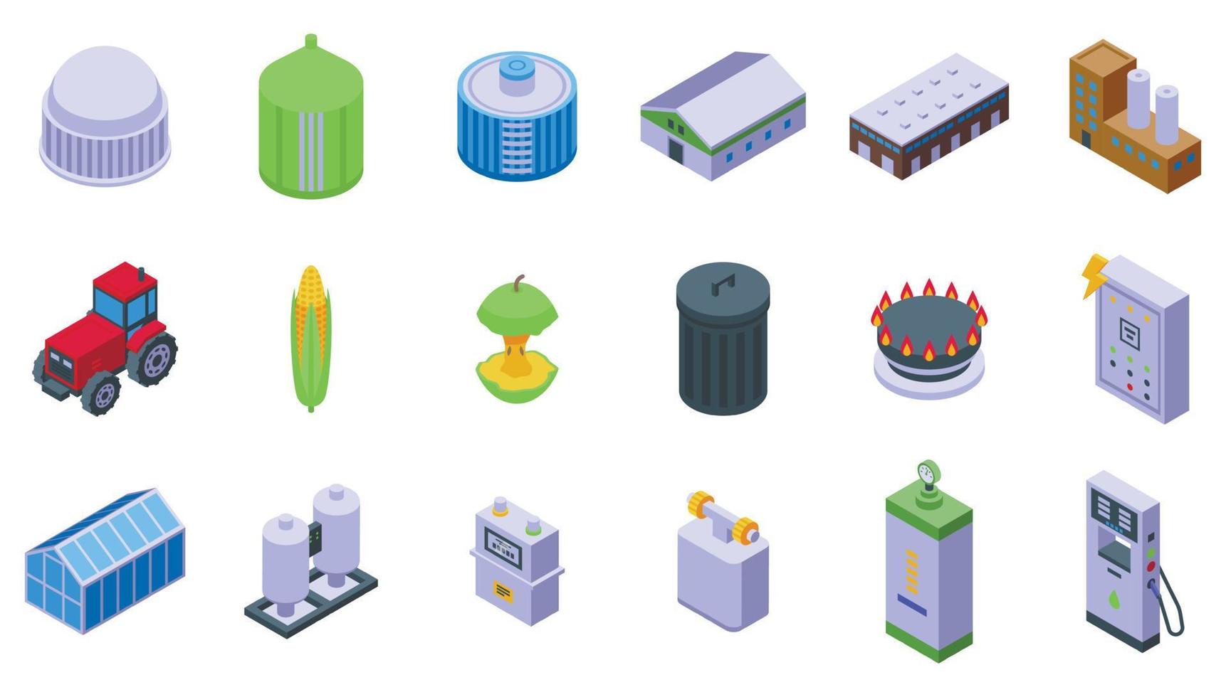 Biogas icons set isometric vector. Biomass energy vector