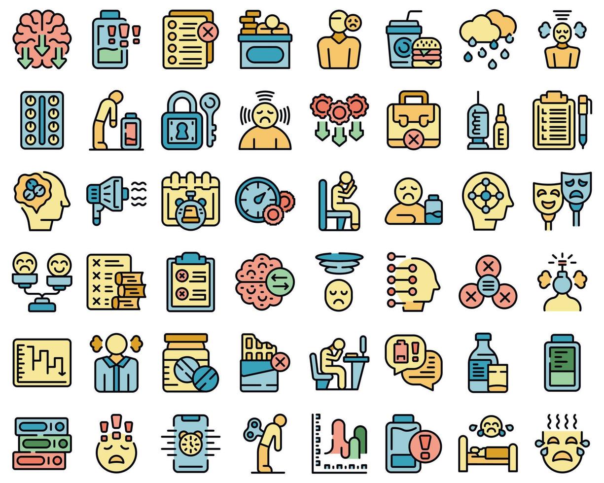 Burnout icons set vector color outline