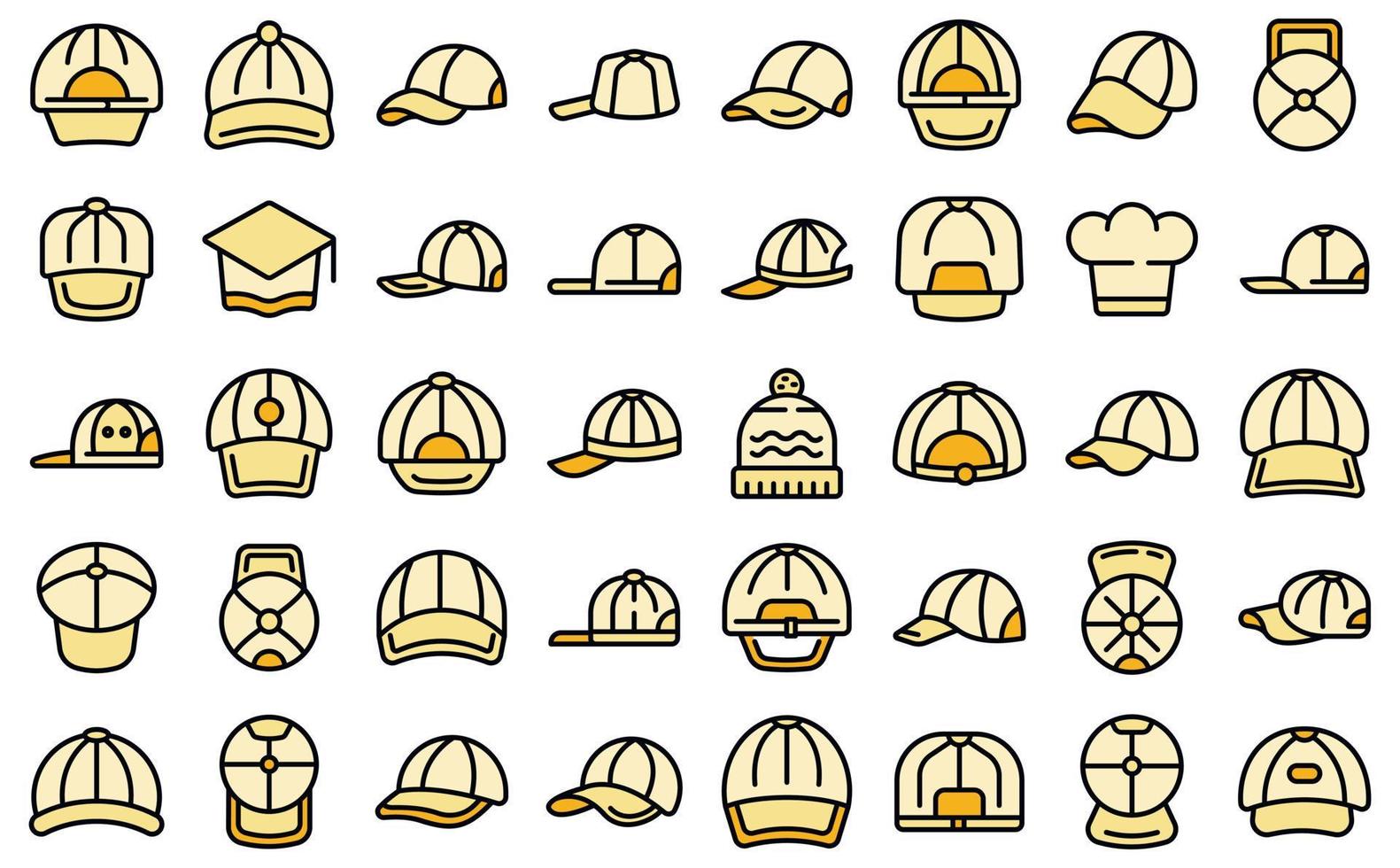 Cap icons set vector color outline