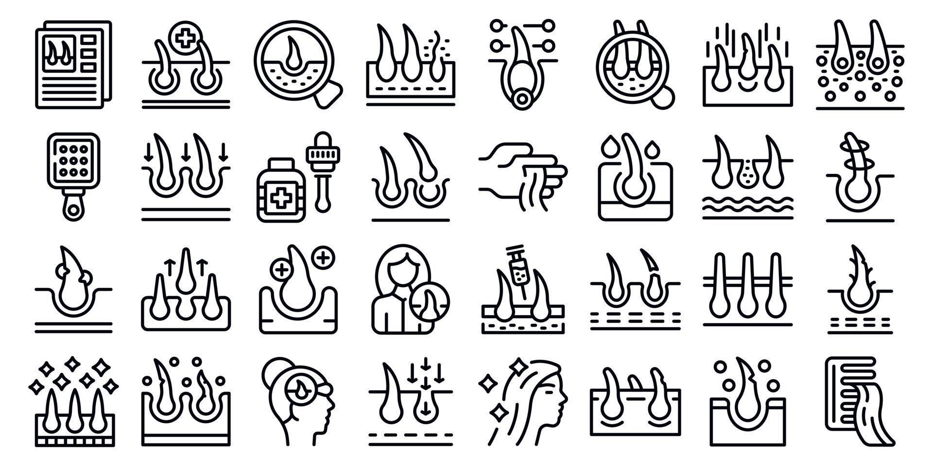 Trichologist icons set outline vector. Medical hair vector