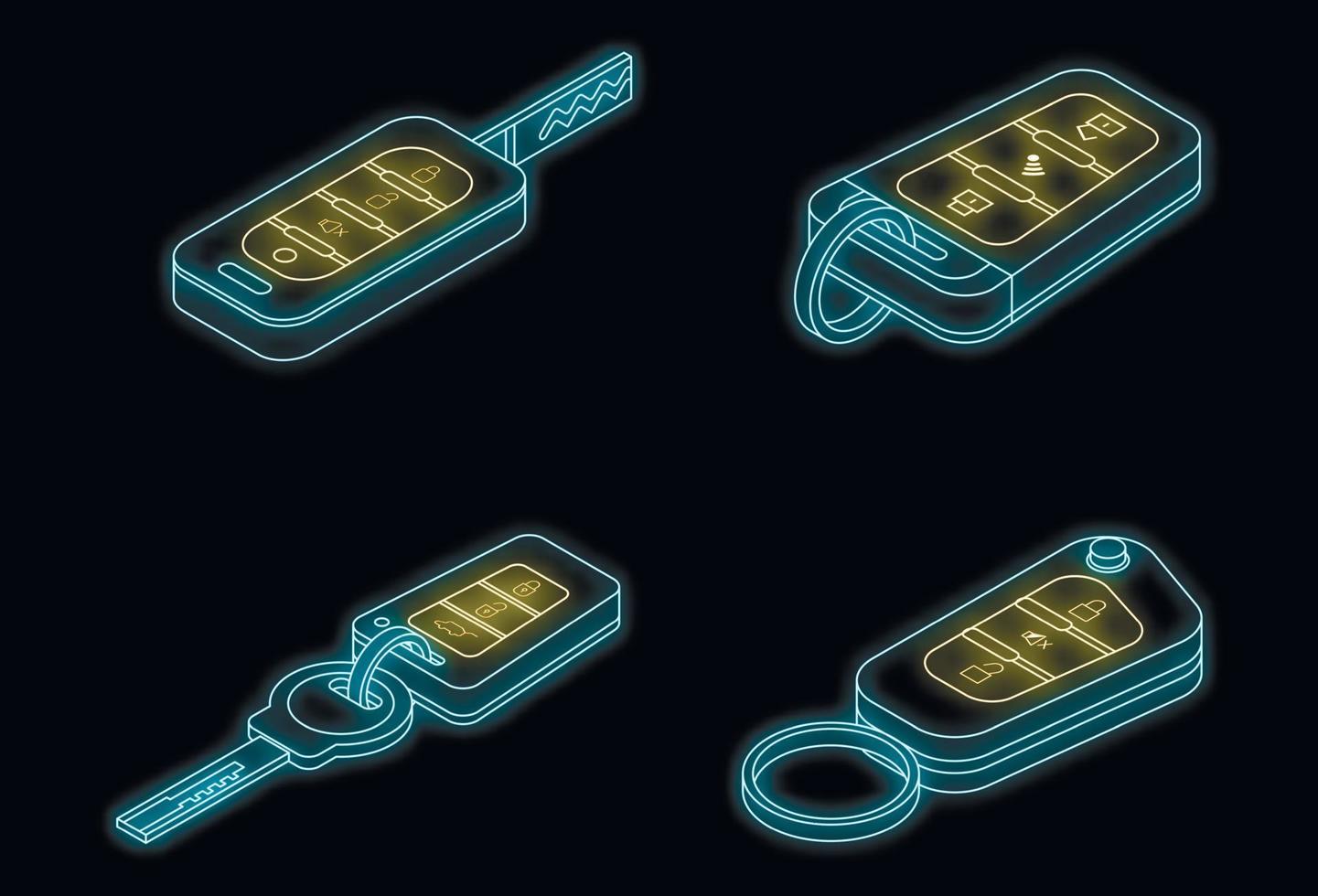 Car alarm system icons set vector neon
