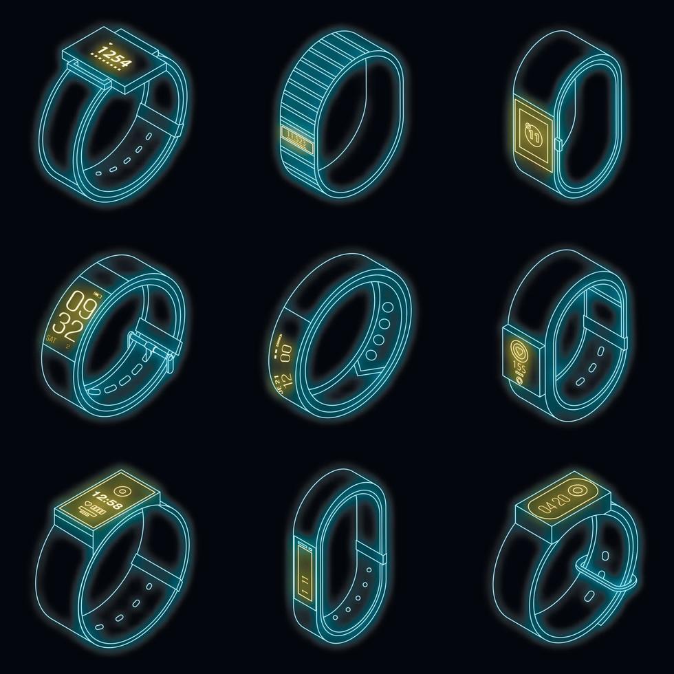 Fitness tracker icons set vector neon