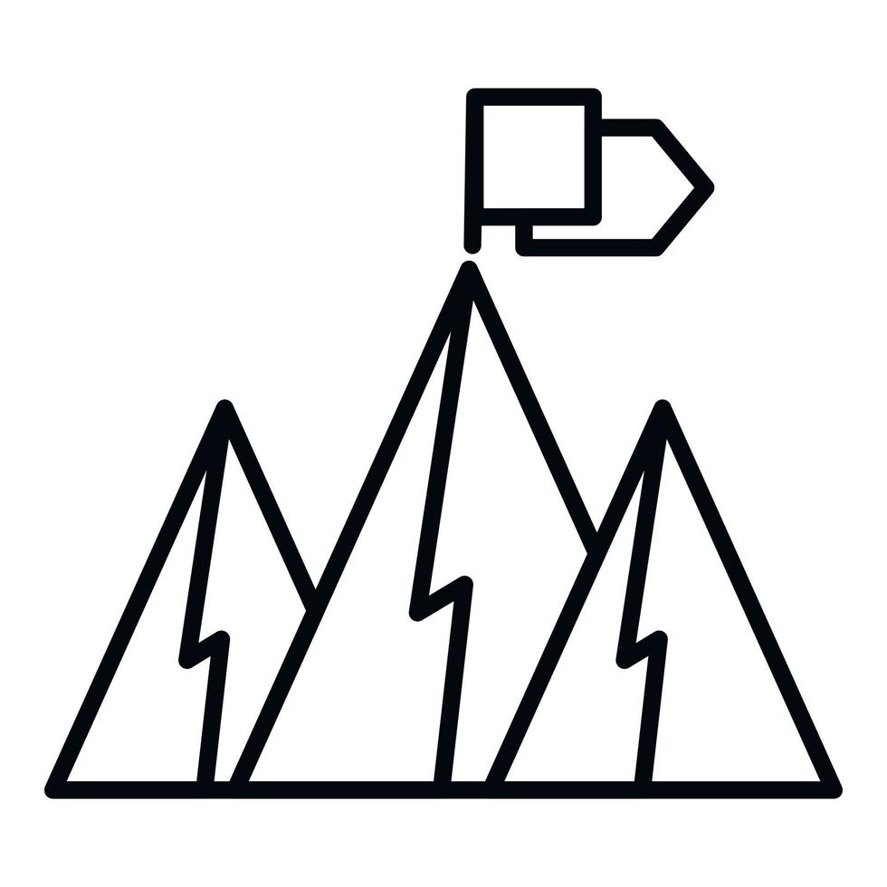 Winner flag on mountain icon outline vector. Top climb vector