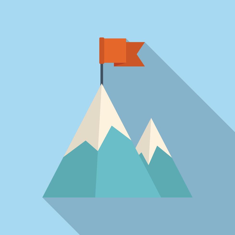 Flag on mountain way icon flat vector. Top career vector