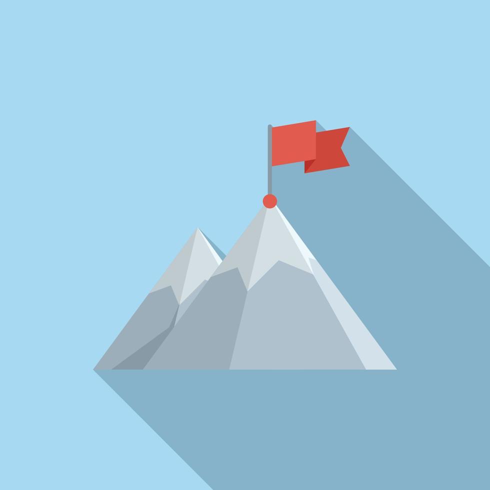 Reach flag on mountain icon flat vector. Top career vector