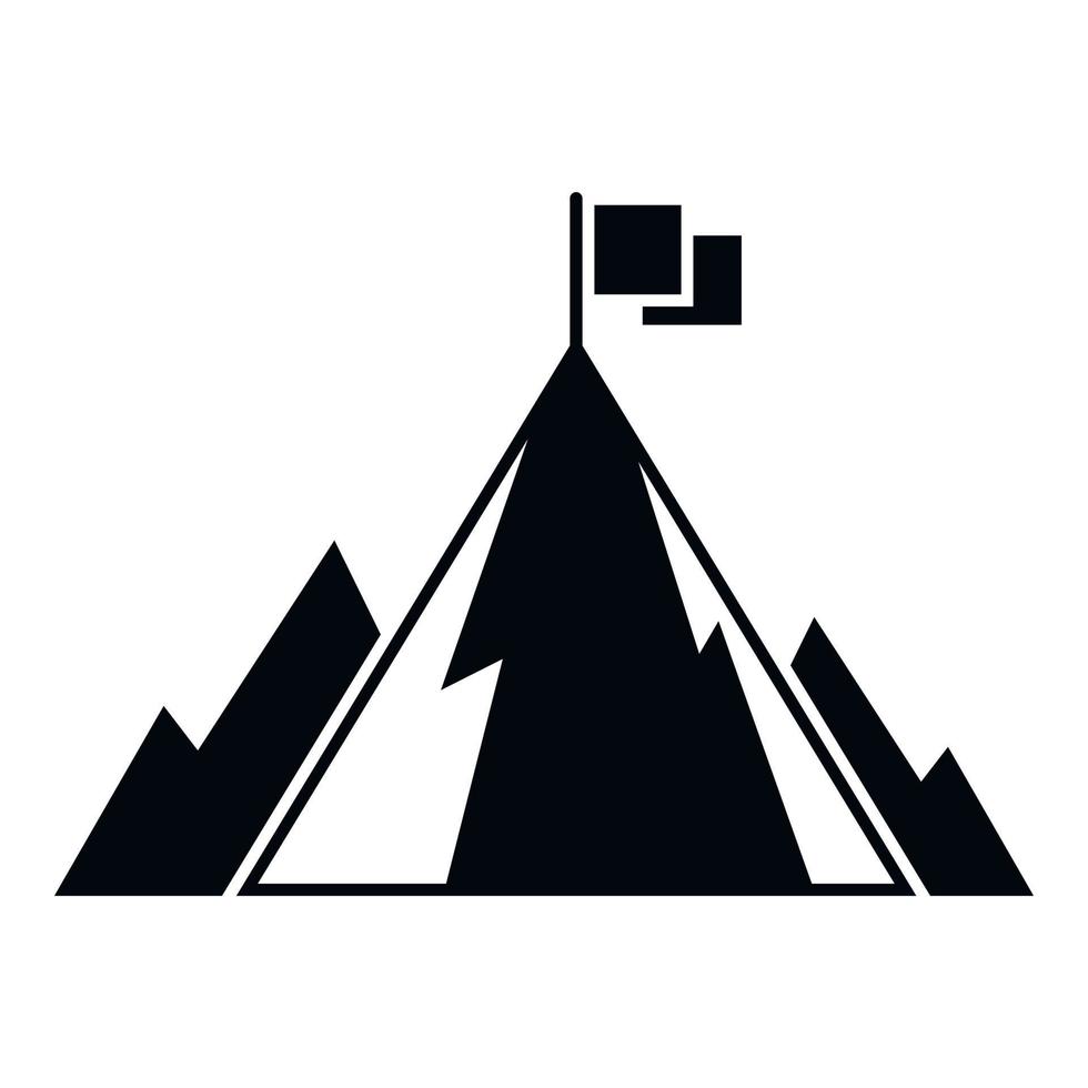 Achieve flag on mountain icon simple vector. Top career vector