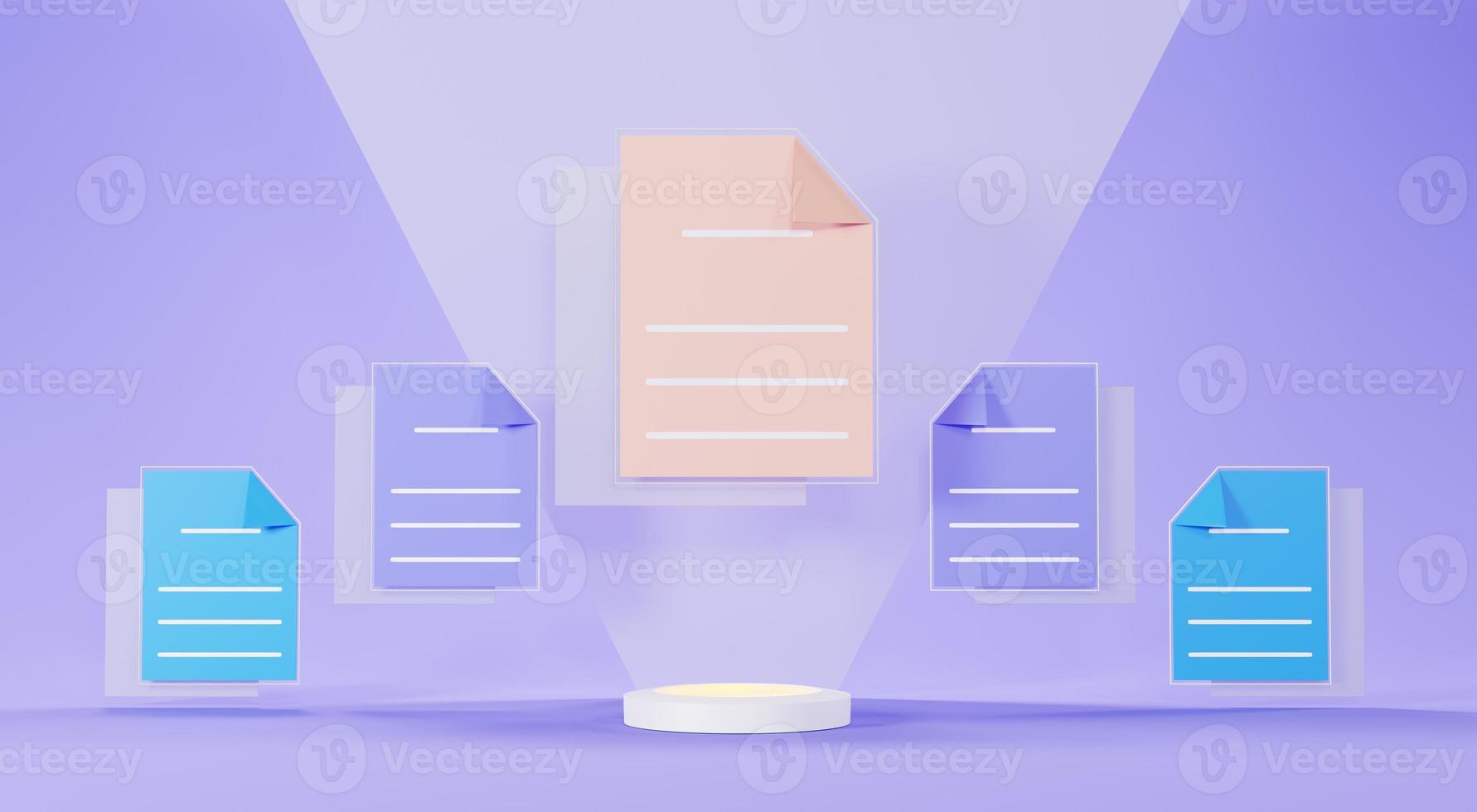 3d rendering of Document folder  with paper icon on clean background for mock up and web banner. Cartoon interface design. minimal metaverse concept. photo