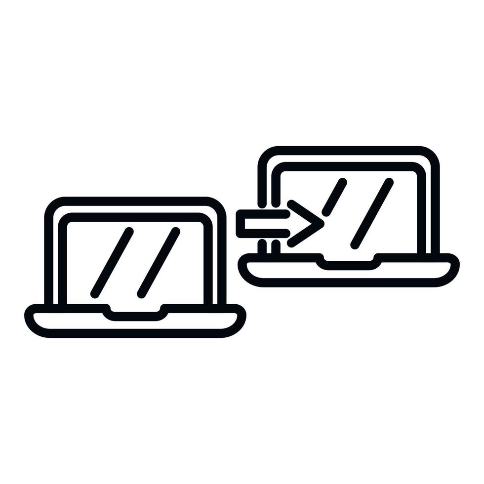 Laptop backup icon outline vector. Data cloud vector