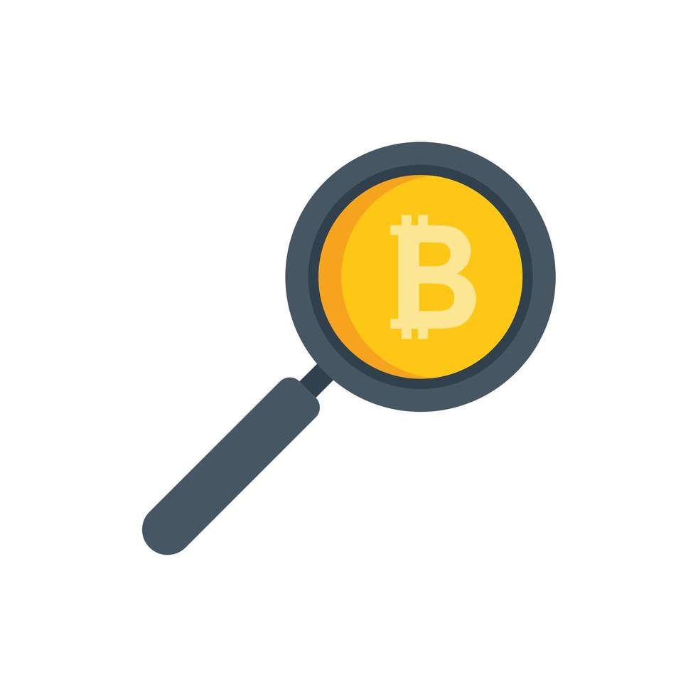 Bitcoin magnifier icon flat vector. Crypto money vector