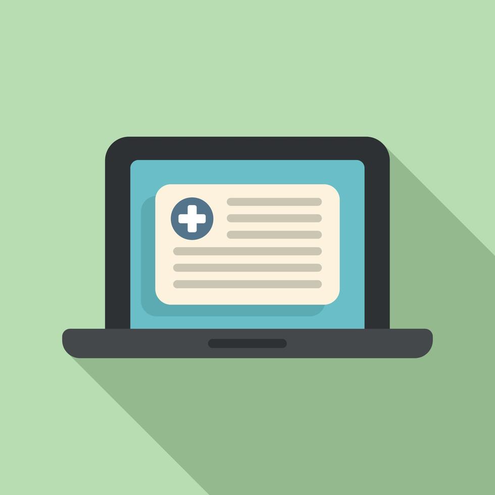Laptop patient card icon flat vector. Record doctor vector