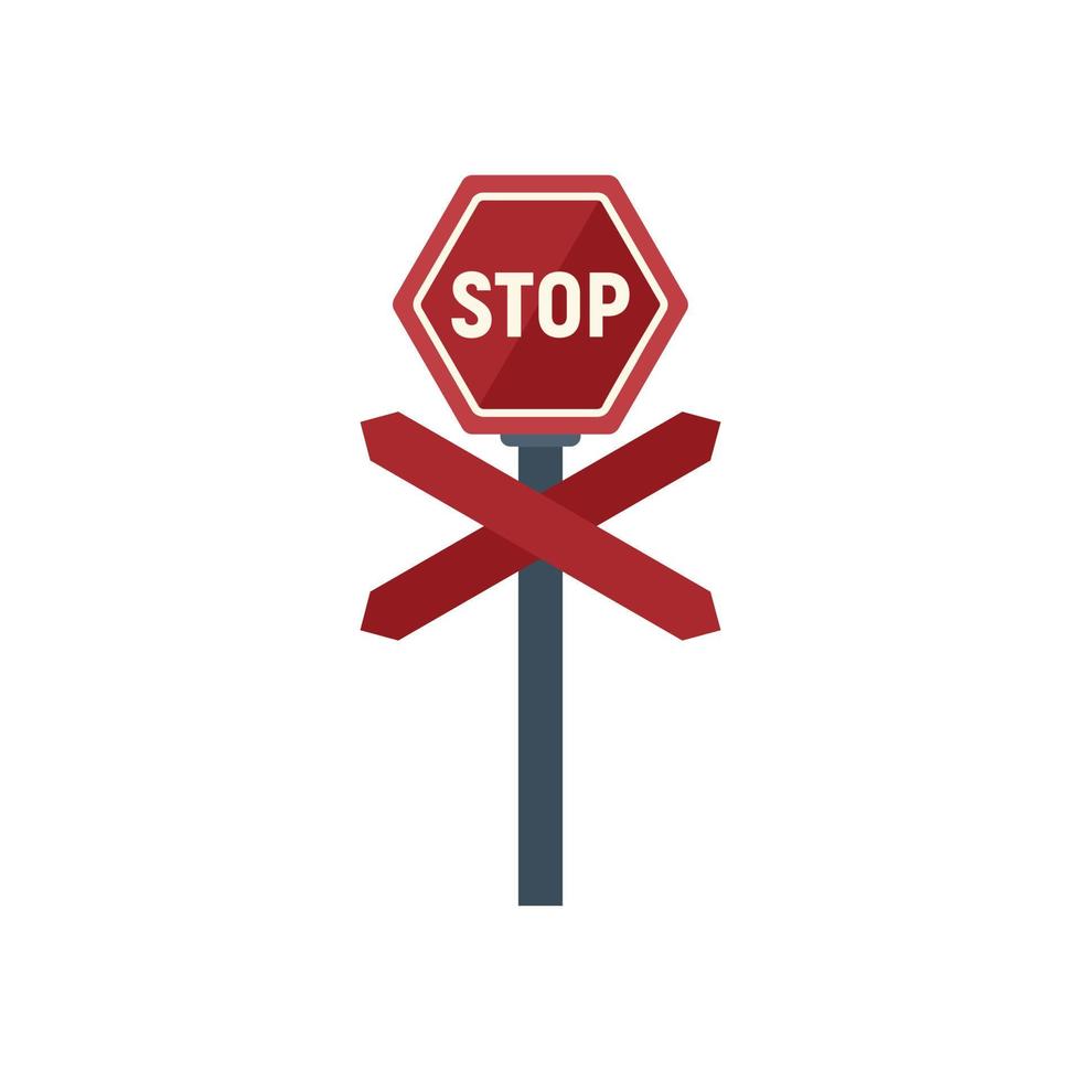 Stop sign icon flat vector. Train road vector