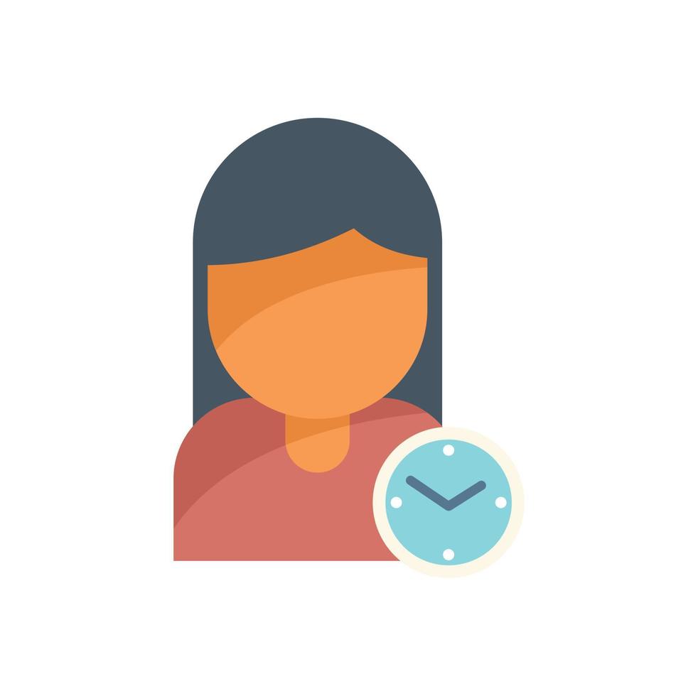 Woman time task icon flat vector. Work clock vector