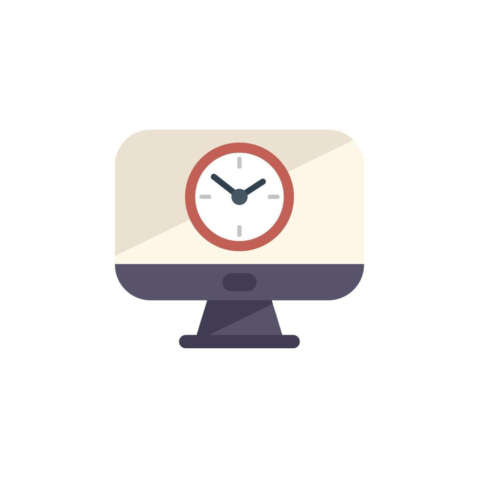 Monitor clock icon flat vector. Work project vector