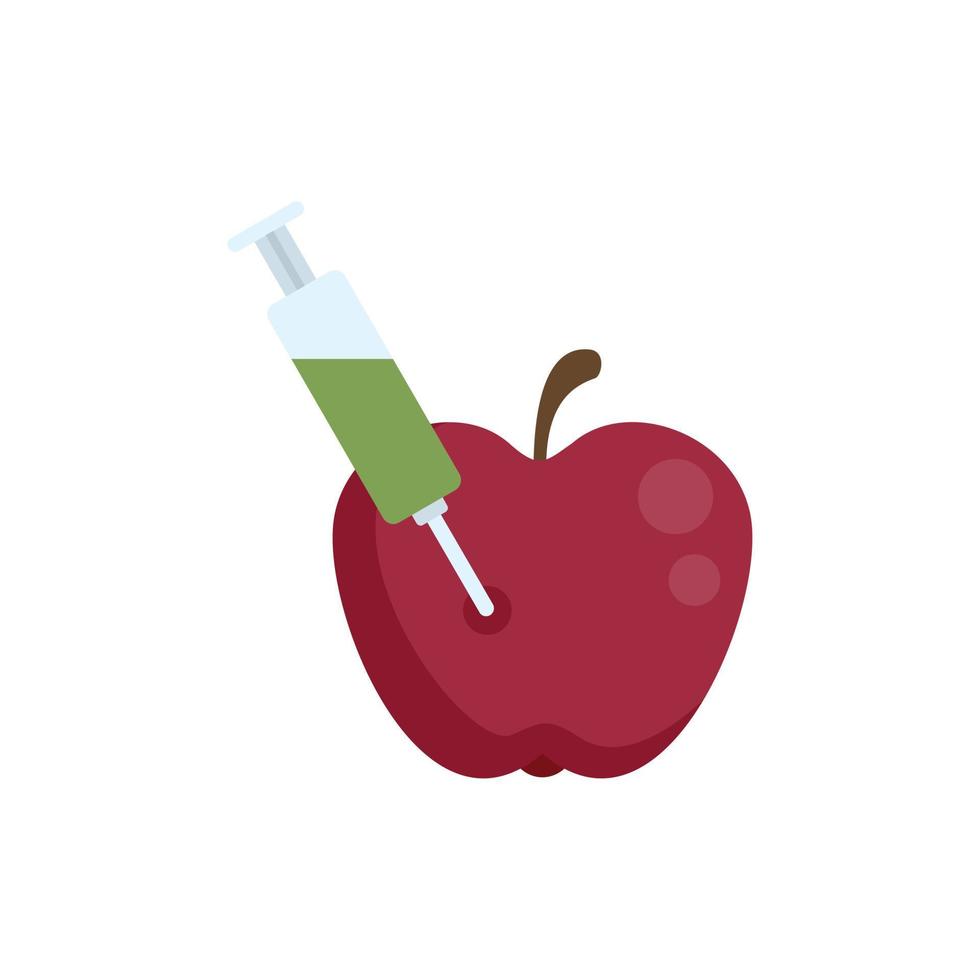 Syringe apple gmo icon flat vector. Agriculture food vector