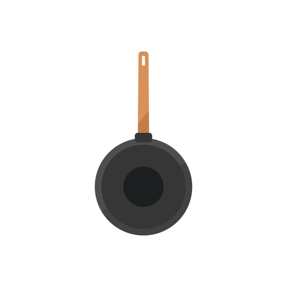 Stir wok frying pan icon flat vector. Oil stove vector