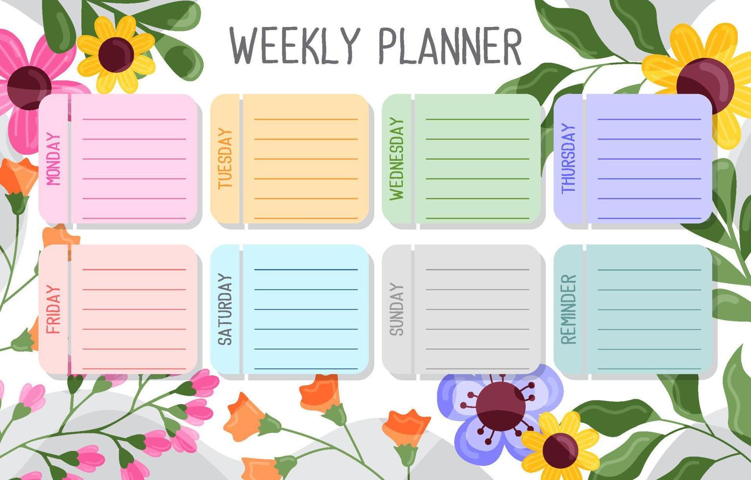 Weekly Schedule Template With Colorful Floral Element vector