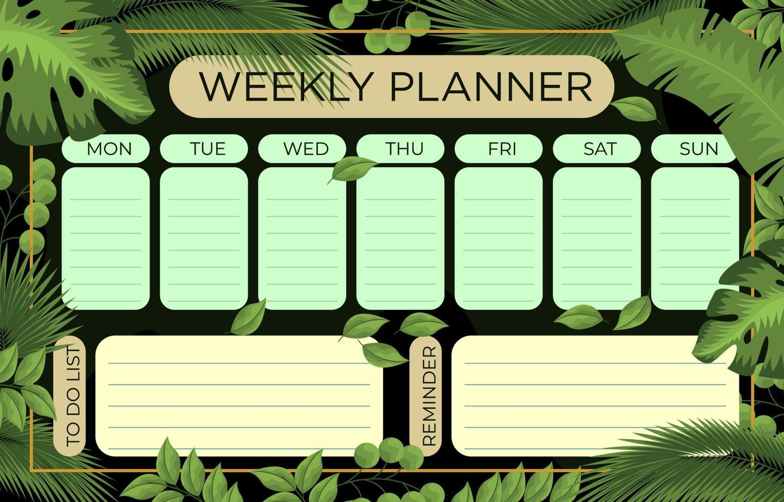 Weekly Schedule Template with Floral Element vector